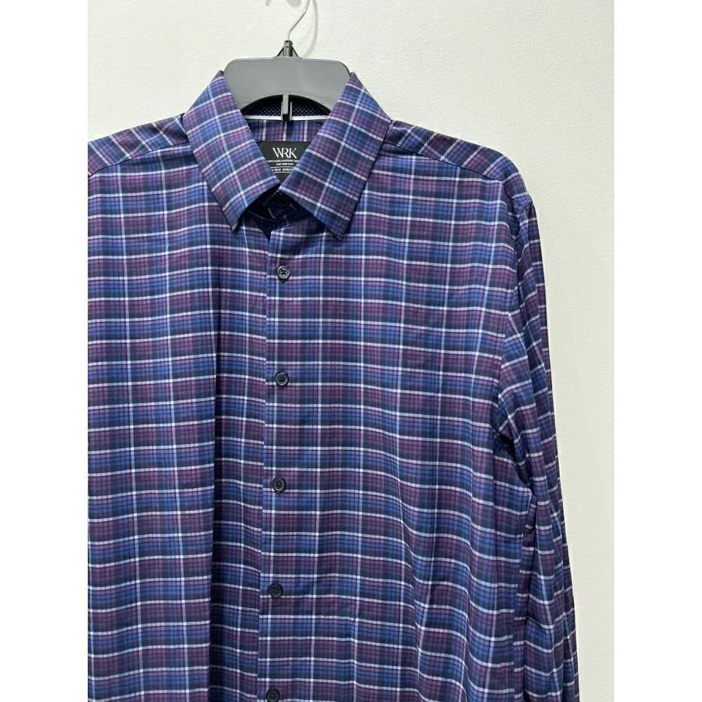 NWOT W.R.K Size 16 OMBRE 4 Way Stretch CHECK PERFORMANCE DRESS SHIRT MSRP $98